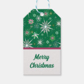 Étiquettes-cadeau Mid-Century Snowflakes Galore On Green (Devant)