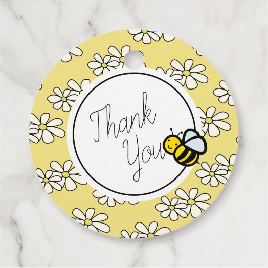 Étiquettes Cadeau Miel / Bumble Bees & Daisy 1er anniversaire Merci (Dos)