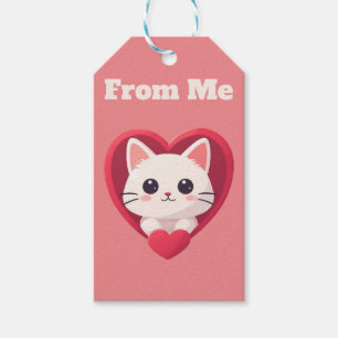 Étiquettes-cadeau Mignon Chat Blanc avec Design Kawaii Kitty Love