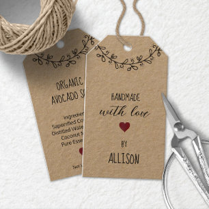 Étiquettes-cadeau Mignon fait-main personnalisé avec amour Kraft