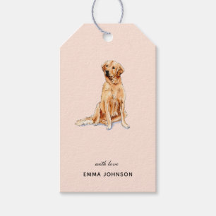 Étiquettes-cadeau Mignonne Golden Retriever dog sur rose Tags cadeau