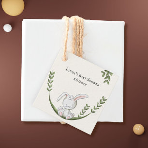 Étiquettes Cadeau Mignonne lapin blanc dans le Baby shower de genre