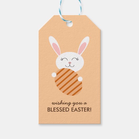 Étiquettes-cadeau Mignonne lapin de Pâques (Orange) (Devant)