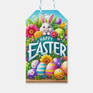 Étiquettes-cadeau Mignonne lapin de printemps/Pâques avec oeuf