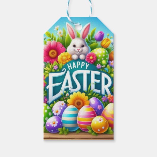 Étiquettes-cadeau Mignonne lapin de printemps/Pâques avec oeuf (Devant)