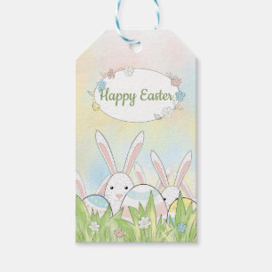 Étiquettes-cadeau Mignonne lapin et oeufs de Pâques