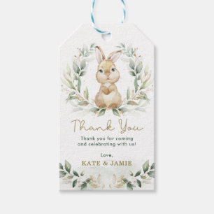 Étiquettes-cadeau Mignonne Lapin Lapin Vert Vert Or Eucalyptus Wreat