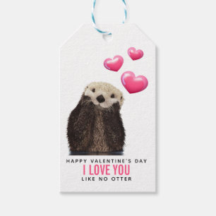 Étiquettes-cadeau Mignonne Otter avec les coeurs Jeu de Saint Valent