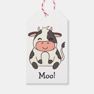 Étiquettes-cadeau Mignonne Vache Kawaii Amicale Meuh !