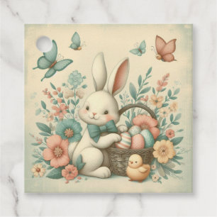 Étiquettes Cadeau Mignonne, Vintage lapin de Pâques & poussin