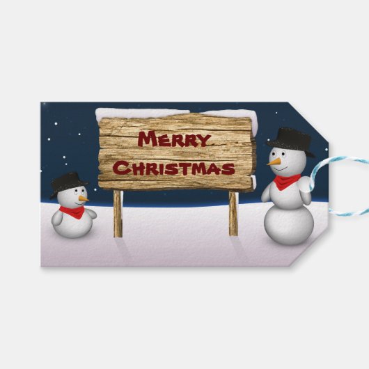 Étiquettes-cadeau Mignons Snowmen souhaitant Joyeux Noël (Devant (Horizontal))