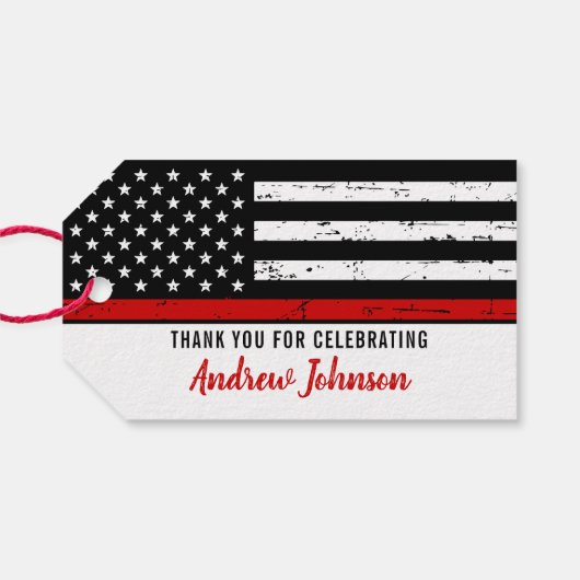 Étiquettes-cadeau Mince ligne rouge pompier diplômé (Dos (Horizontal))