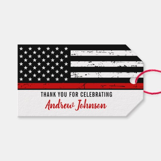 Étiquettes-cadeau Mince ligne rouge pompier diplômé (Devant (Horizontal))