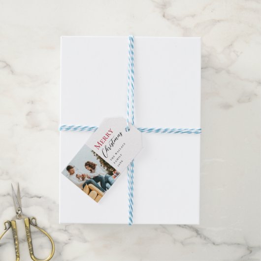 Étiquettes-cadeau Mini-moderne Rouge Joyeux Noël Script photo (With Twine)