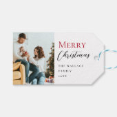 Étiquettes-cadeau Mini-moderne Rouge Joyeux Noël Script photo (Devant (Horizontal))