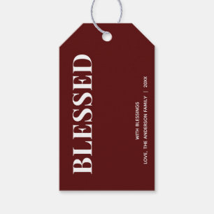Étiquettes-cadeau Minimal BLESSED Deep Red Holiday