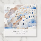 Étiquettes Cadeau Minimal chic Santorini Grèce Mariage aquarelle (Devant)