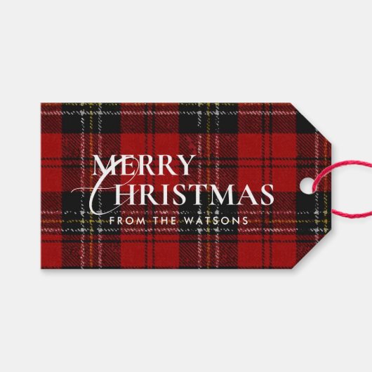 Étiquettes-cadeau Minimal Modern Red Plaid Script Christmas (Devant (Horizontal))