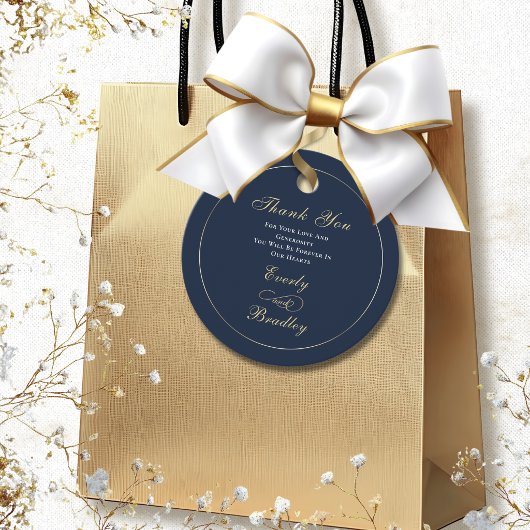 Étiquettes Cadeau Minimal Navy Fond Blanc Or Script Élégant