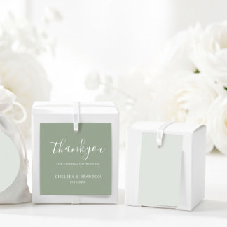 Étiquettes Cadeau Minimal Rustic Sage Green Thank You Script Wedding