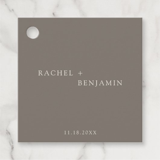 Étiquettes Cadeau Minimal Taupe Wedding Elegant Personalized (Devant)