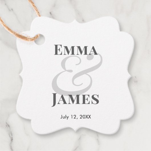 Étiquettes Cadeau Minimalist Ampersand Wedding | with Names & Date } (Devant)