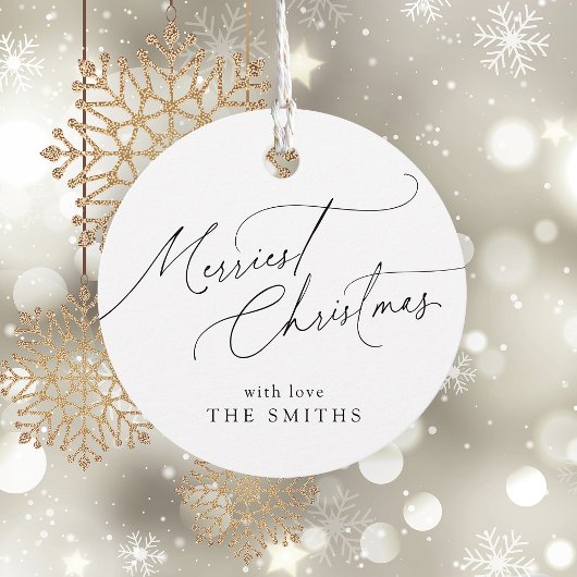 Étiquettes Cadeau Minimalist Elegant Script Merriest Christmas