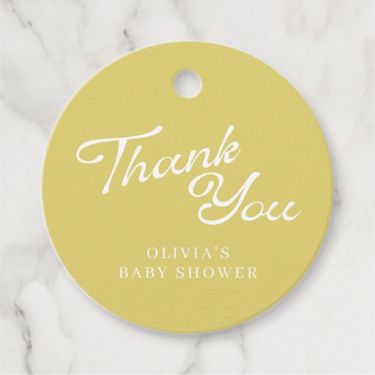 Étiquettes Cadeau Minimalist Modern Yellow Retro Script Baby Shower (Devant)