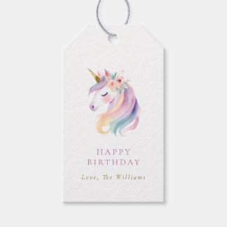 Étiquettes-cadeau Minimalist Rainbow Floral Unicorn Birthday Present