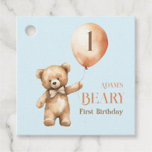 Étiquettes Cadeau Minimaliste Bear Blue Boy Beary 1er anniversaire