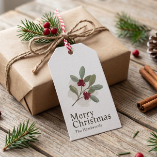 Étiquettes-cadeau Minimaliste Élégant Noël à l'aquarelle baie Brin