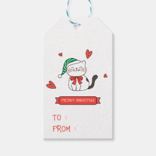 Étiquettes-cadeau Minimaliste Mignon Santa Kitty Chat Noël