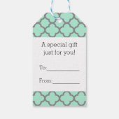 Étiquettes-cadeau Mint Green Grey Quatrefoil Nom Monogramme Laurel (Dos)