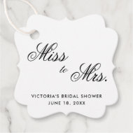 Étiquettes Cadeau Miss à Mrs Élégant Mariage Black and White Shower