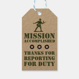 Étiquettes-cadeau Mission militaire de l'armée Accompli Parti Favori