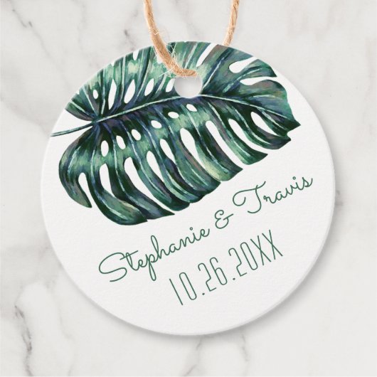 Étiquettes Cadeau Mod Tropical Verdure Feuille Monstera (Devant)