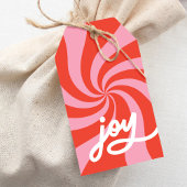 Étiquettes-cadeau Mod Wavy Super Noël rose rouge Joy Script