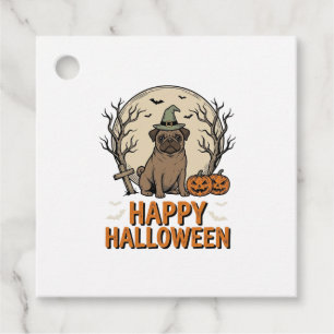 Étiquettes Cadeau Modèle de chemise vintage Halloween Pug Chapeau de