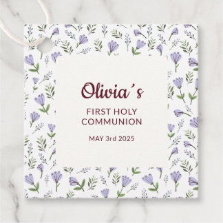 Étiquettes Cadeau Modèle floral pourpre Première communion