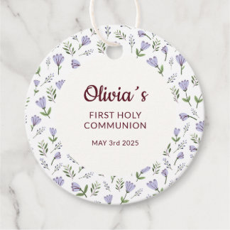 Étiquettes Cadeau Modèle floral pourpre Première communion