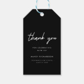 Étiquettes-cadeau Modern Black Script Graduation Party Thank You (Devant)