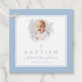 Étiquettes Cadeau Modern Blue Boy Baptism Photo (Devant)