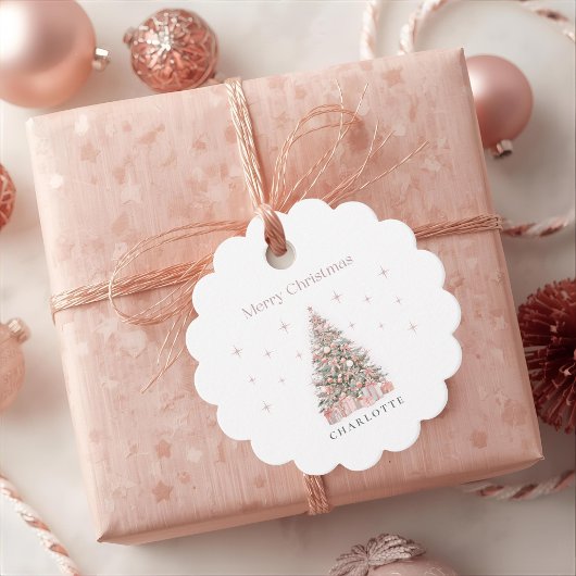 Étiquettes Cadeau Modern Blush Christmas Tree – Personalized Holiday