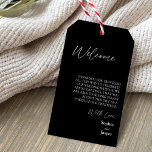 Étiquettes-cadeau Modern Classic Black Destination Wedding Welcome<br><div class="desc">This modern classic black destination wedding welcome gift tags is perfect for your elegant modern wedding. This design features white simple calligraphy off set on a dark black background to match your classic traditional wedding or minimalist boho wedding in the spring, summer, fall, or winter. Please feel free to reach...</div>