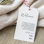 Étiquettes-cadeau Modern Classic Destination Wedding Welcome<br><div class="desc">This modern classic destination wedding welcome gift tags is perfect for your elegant modern wedding. This design features black simple calligraphy off set on a neutral bright white background to match your classic traditional wedding or minimalist boho wedding in the spring, summer, fall, or winter. Please feel free to reach...</div>