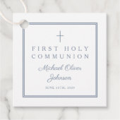 Étiquettes Cadeau Modern Dusty Blue Thank You Boy First Communion (Devant)