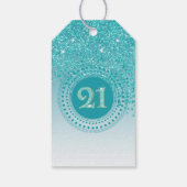 Étiquettes-cadeau Modern Falling Teal Blue Glitter 21st Birthday (Dos)