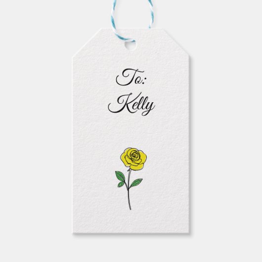 Étiquettes-cadeau Modern Hand Drawn Yellow Rose Customize Name (Devant)