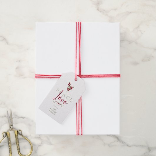 Étiquettes-cadeau Modern Holly Minimalist Christmas Peace Love Joy (Avec de la ficelle)