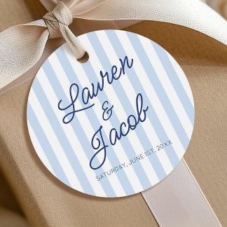 Étiquettes Cadeau Modern Minimal Minimalist Blue Stripes Wedding